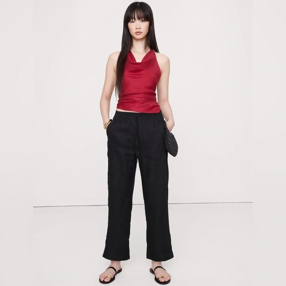 NWT! BANANA REPUBLIC BLACK LINEN PULL-ON ANKLE PANT🧡